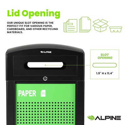 Alpine Industries GS Series Steel Recycling Bin, 120 Gallon, Green (ALP471-40-GSCMS-MK)