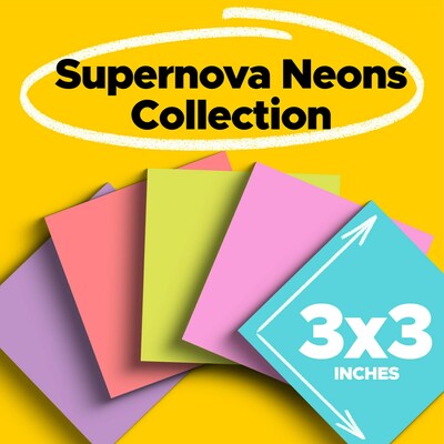 Post-it Super Sticky Notes, 3 x 3, Supernova Neons Collection, 90 Sheet/Pad, 12 Pads/Pack (654-12S