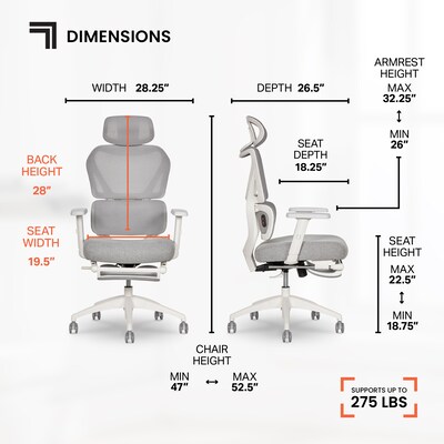 Sharper Image S-850 Heated Ergonomic Mesh Swivel Executive Massage Chair, Light Gray/White (60106-LGRYWHT)