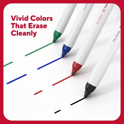 TRU RED™ Pen Dry Erase Markers, Fine Tip, Black, 4/Pack (TR61460/TR54560)