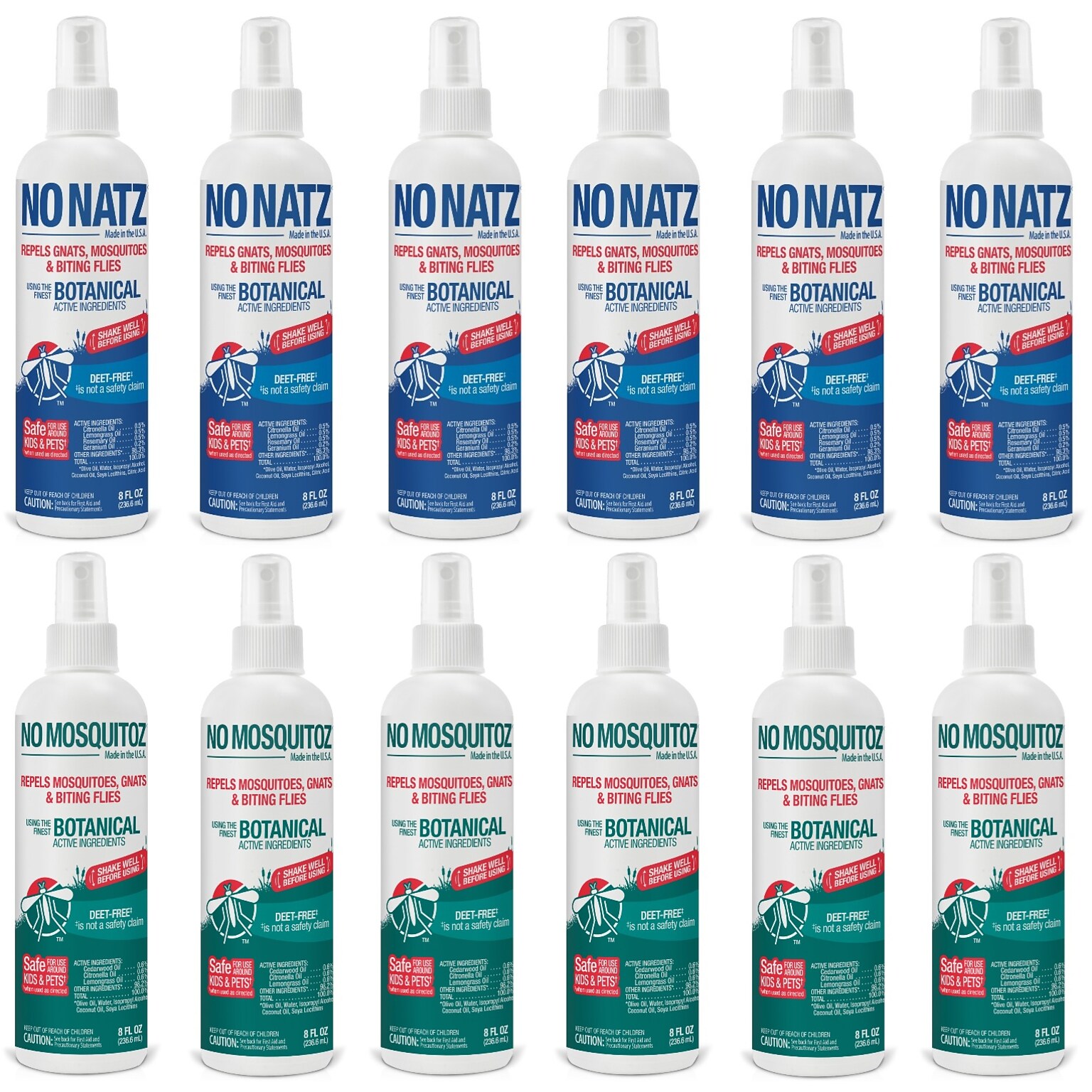 No Natz & No Mosquitoz Natural DEET-Free Insect Repellent Spray Gnats & Mosquitoes, Fresh & Woodsy Scent, 8oz 12/Pack (BND04611)