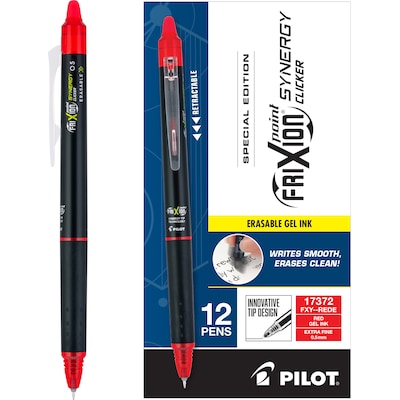 Pilot FriXion Synergy Clicker Erasable Gel Pen, Extra Fine Point, 0.5mm, Red Ink, Dozen (17372)