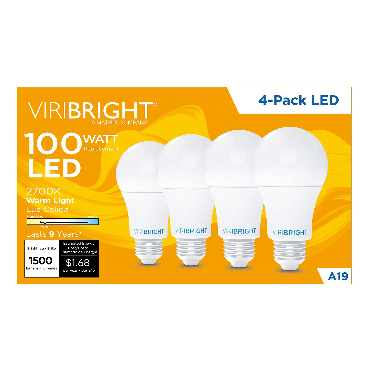 Viribright 14 Watts Warm White LED Household Bulb, 4/Pack (651640)