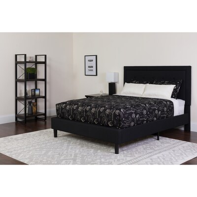 Flash Furniture Roxbury Tufted Upholstered Platform Bed in Black Fabric with Pocket Spring Mattress, Queen (SLBM23)