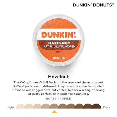 Dunkin' Hazelnut Coffee, Medium Roast, 0.37 oz. Keurig® K-Cup® Pods, 22/Box (400848)