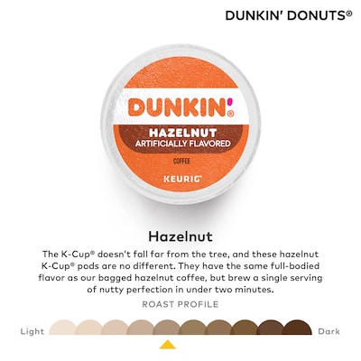 Dunkin' Hazelnut Coffee, Medium Roast, 0.37 oz. Keurig® K-Cup® Pods, 22/Box (400848)