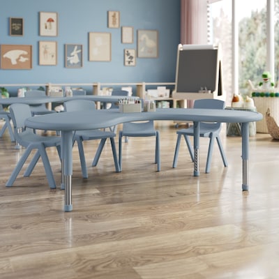 Flash Furniture Emmy Half Moon Activity Table Set, 65 x 35, Height Adjustable, Dusty Blue (YCX42MOONTBDTBE)