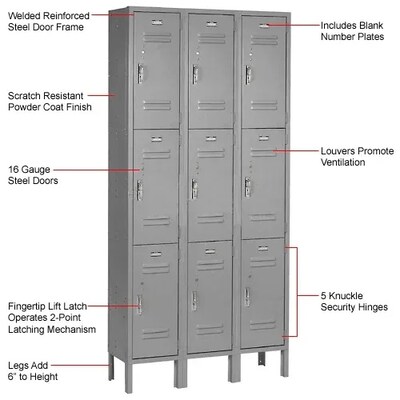 Global Industrial Paramount 3-Tier 9-Door Locker, 36"W x 15"D x 78"H, Gray (238234GY)