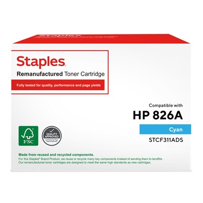 Staples Remanufactured Cyan Standard Yield Toner Cartridge Replacement for HP 826A (TRCF311ADS/STCF311ADS)