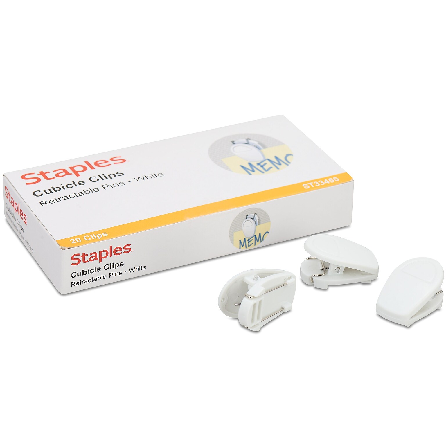 Staples Cubicle Clips, White, 20/Box (33455)
