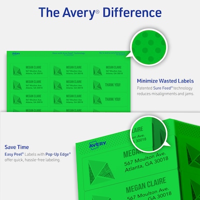 Avery Sure Feed Laser Address Labels, 1" x 2 5/8", Neon Green, 750 Labels/Pack (5971)