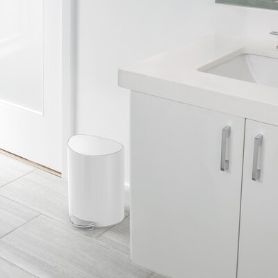 simplehuman 6L Semi-Round Can with Liner Pocket, White Steel, Indoor Step Trash Can, 1.6 Gallons (CW2108)
