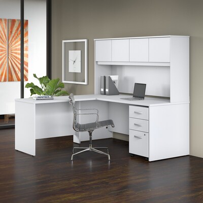 Bush Business Furniture Studio C 72"W L Shaped Desk with Hutch, Mobile File Cabinet and Return, White (STC006WH)