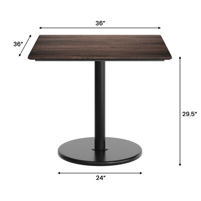 Flash Furniture Acadia Square Wooden Dining Table with Round Base, 36"D x 36"W, Dark Brown/Black Base (STSQ36WBRTR24)