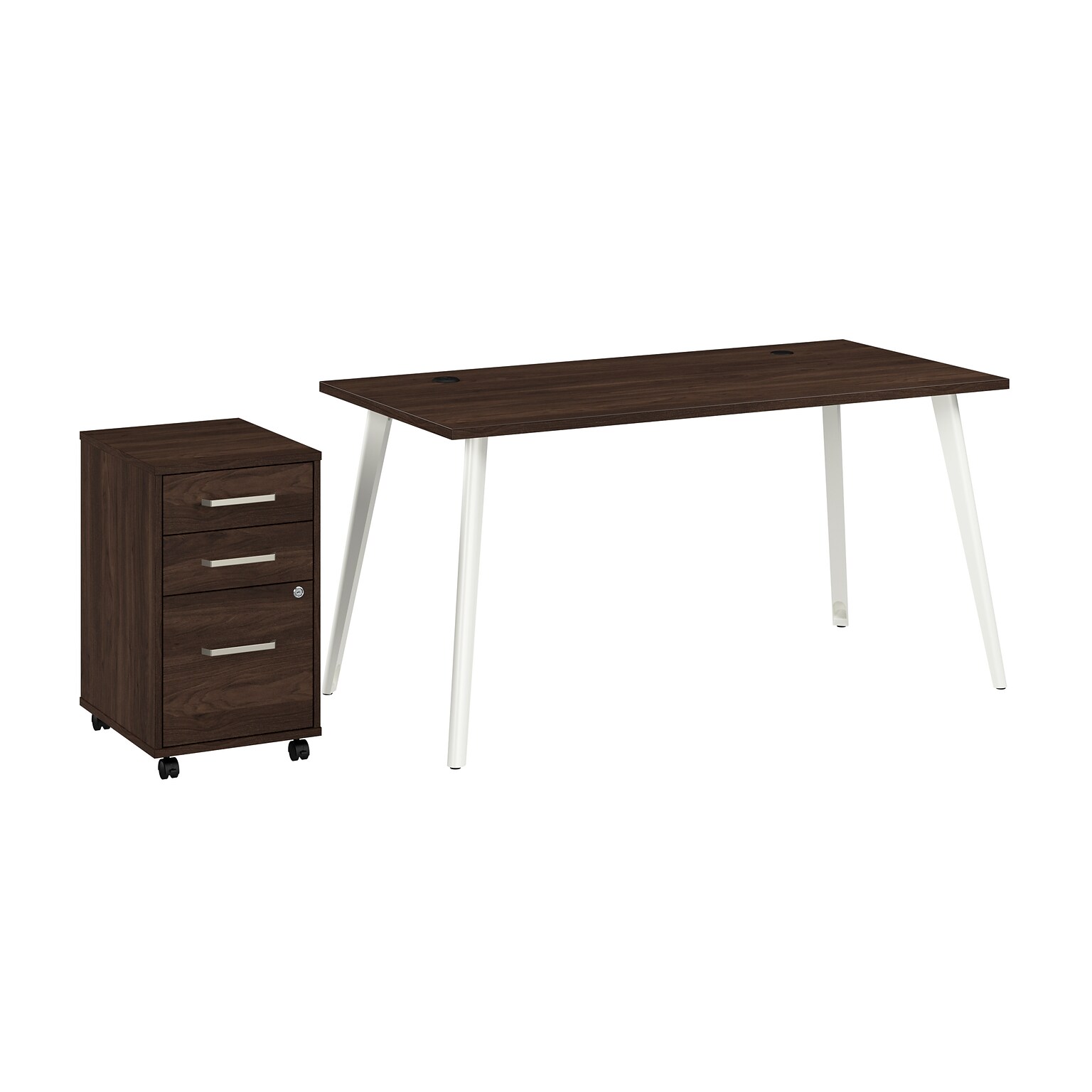 Bush Business Furniture Vista 60W Desk with 3 Drawer Mobile File Cabinet, Black Walnut (VST002BWSU)