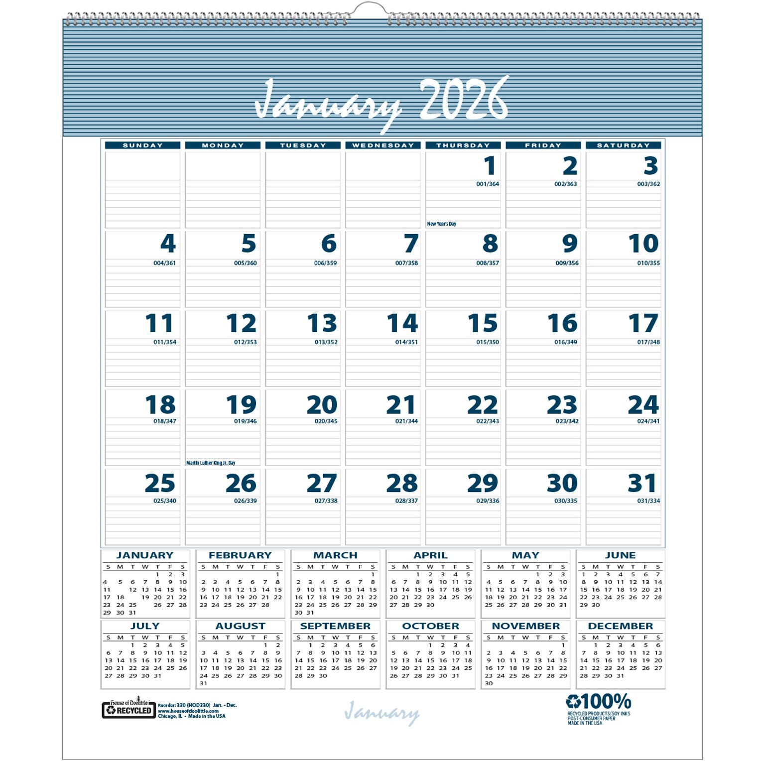 2026 House of Doolittle Bar Harbor 6 x 7 Monthly Wall Calendar, Blue/Gray (330-26)