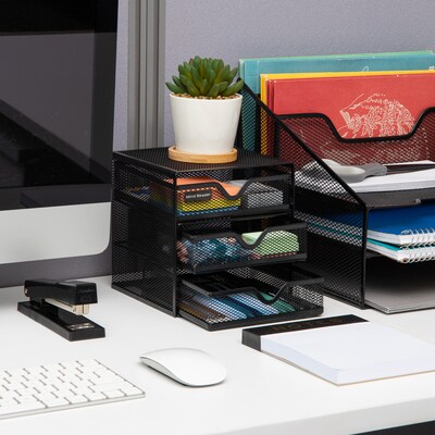 Mind Reader 3-Drawer Desktop Storage Organizer, Black (MINMESH3-BLK)