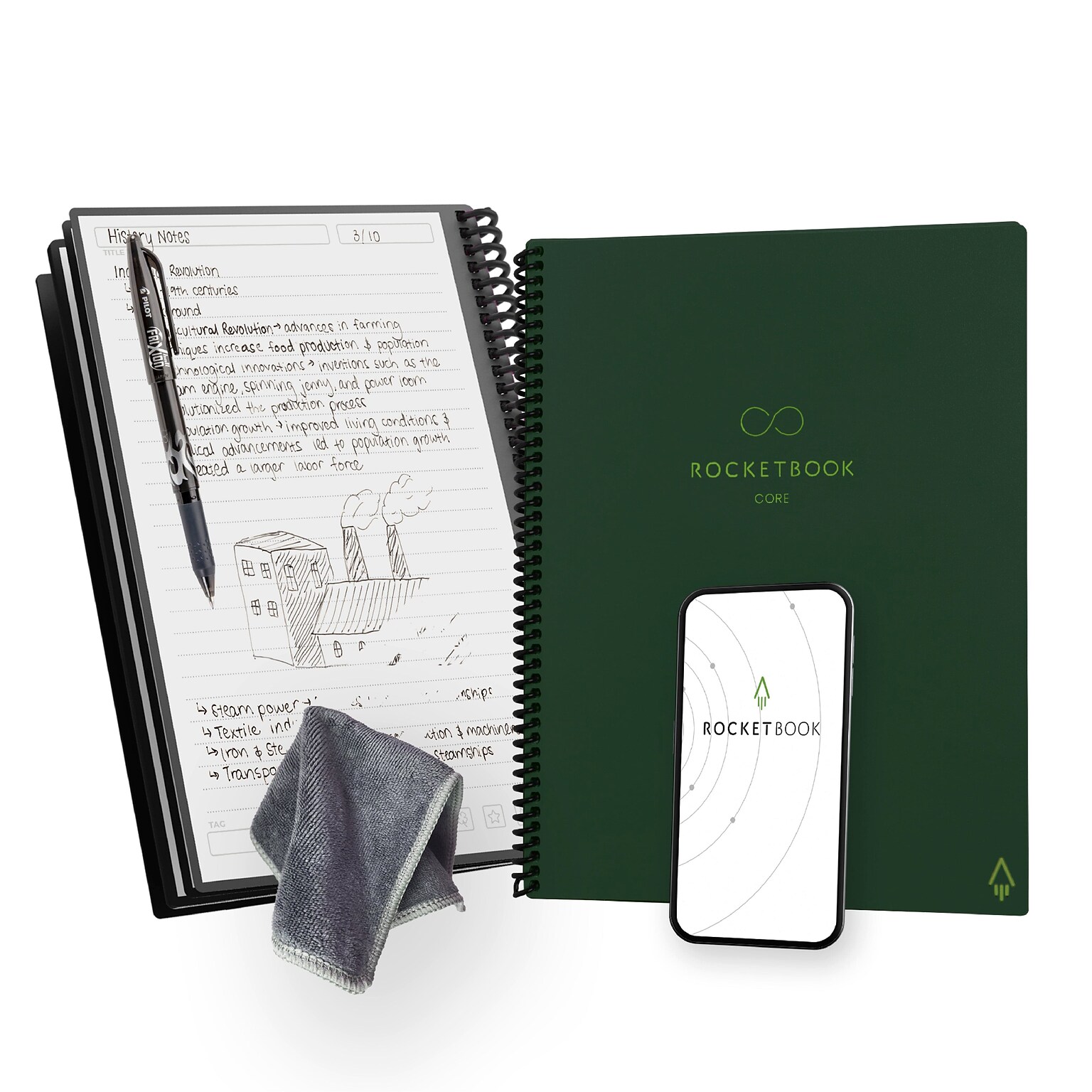 Rocketbook Core Smart Notebook, 8.5 x 11, Green (CRLTLN-ENAM-GRN-01)