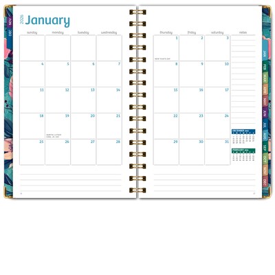 2026 Global Printed Products 5.5" x 8" Weekly & Monthly Planner, Paperboard Cover, Teal Floral (FSHN-CY26-58-17)