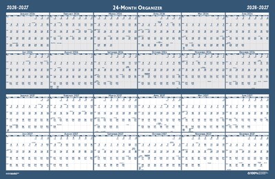 2026-2027 House of Doolittle 37 x 24 Monthly Dry Erase Wall Calendar, Reversible, Blue (3964-26)