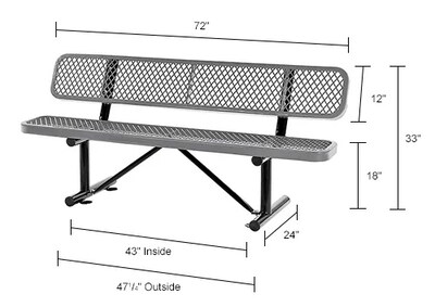 Global Industrial 6' Outdoor Steel Bench w/ Backrest, Expanded Metal, Gray (277154GY)