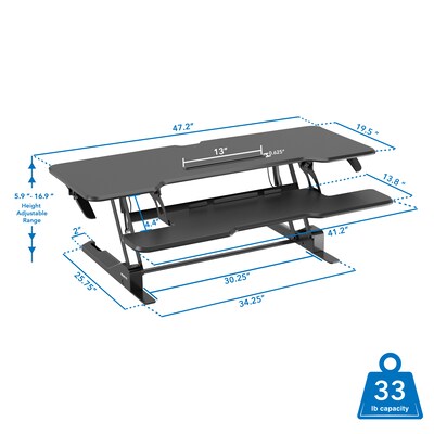 Mount-It! 47"W Manual Rectangular Adjustable Standing Desk Converter, Black (MI-15009L)