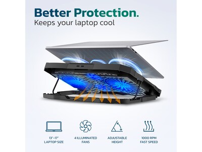 Purely C14 Height-Adjustable 17” Laptop Cooling Pad Stand with 4 Fans, 2 USB Ports (PLSC14)