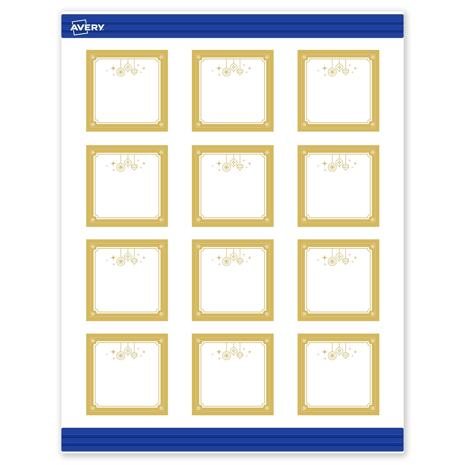 Avery Gold-Metallic Ornaments Matte Blank Card, White, 120/Pack (S00-FH8)