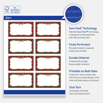 Avery Gold-Red-Green Plaid Matte Blank Card, White, 80/Pack (S00-FEX)