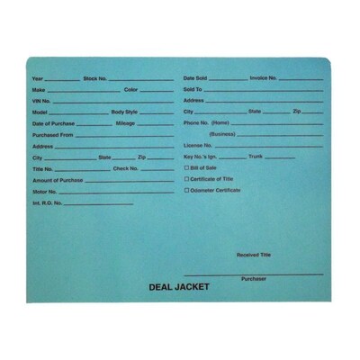 BSP Automotive Dealer Printed Jacket, Letter Size, Turquoise, 500/Box (S-09432-TURQ-B)