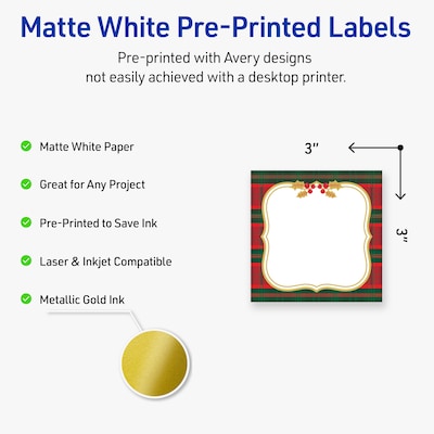 Avery Square Multipurpose Labels, 3 x 3, White, 60/Pack (19479370518)