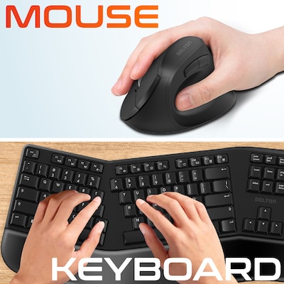 Delton Wireless Ergonomic Keyboard and Optical Mouse Combo, Black (DKMBKB200BD2)