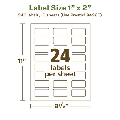 Avery EcoFriendly Laser/Inkjet Rectangle Multipurpose Labels, 1" x 2", White, 240/Pack (94220)