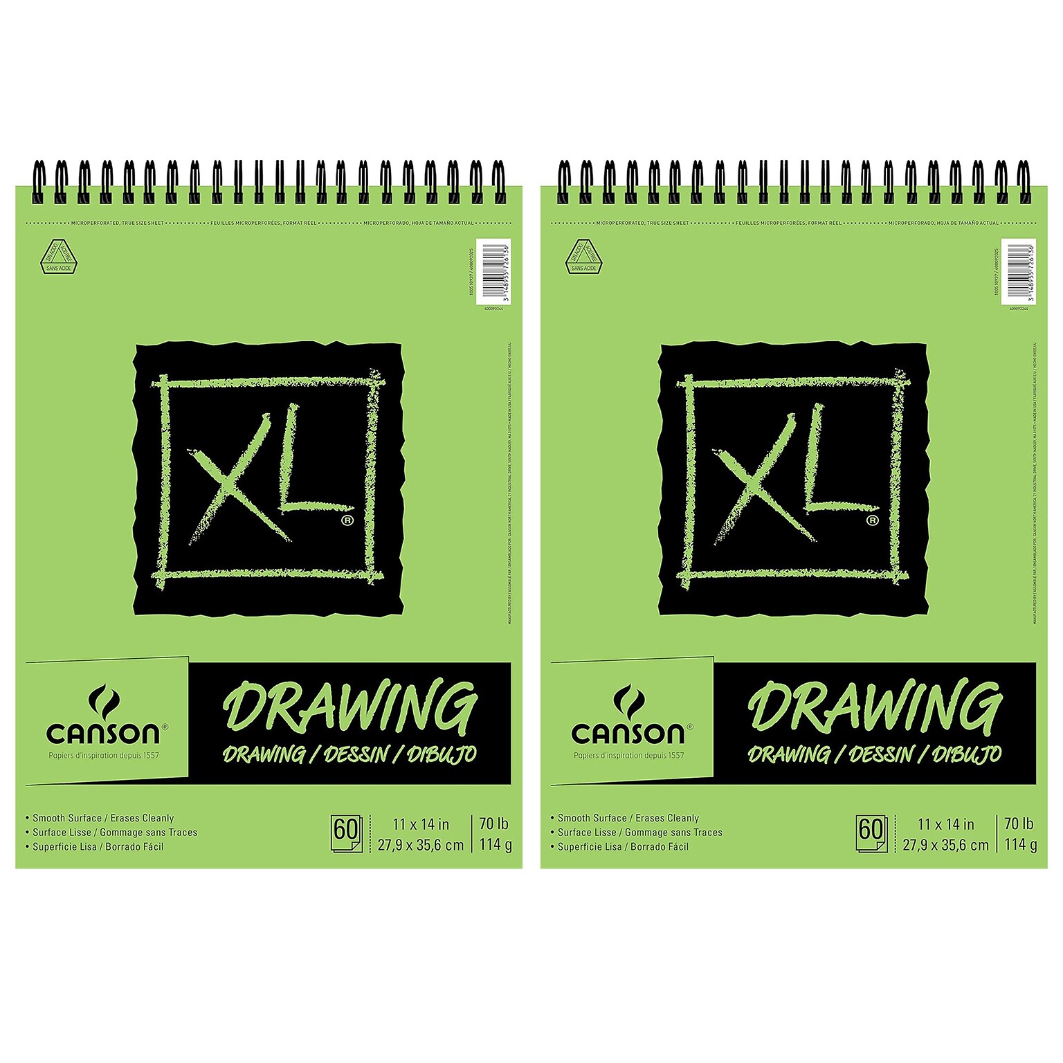 Canson XL Series 11x 14 Wire Bound Drawing Sketch Pad, 60 Sheets/Pad, 2/Bundle (MCXC100510937-2)