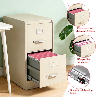 Quill Brand® 2-Drawer Vertical File Cabinet, Locking, Letter, Putty/Beige, 26.5"D (13440D-CC)