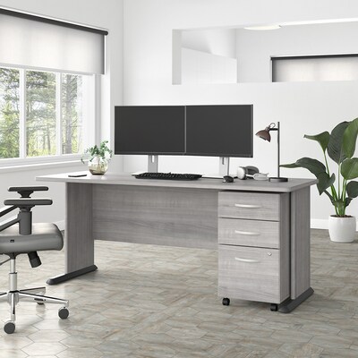 Bush Business Furniture Studio A 72"W Computer Desk with 3 Drawer Mobile File Cabinet, Platinum Gray (STA004PGSU)