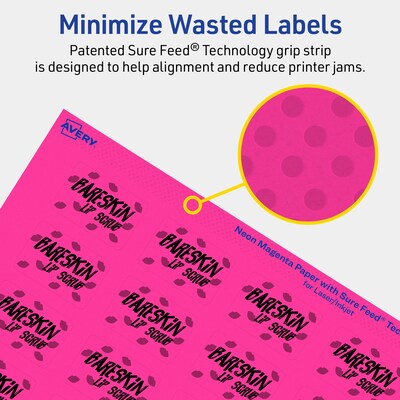 Avery Laser/Inkjet Rectangle Multipurpose Labels, 1" x 1.5", Neon Magenta, 320/Pack (94219)