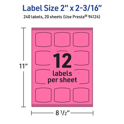 Avery Laser/Inkjet Arched Square Multipurpose Labels, 2" x 2-3/16", Bright Pink, 240/Pack (94124)
