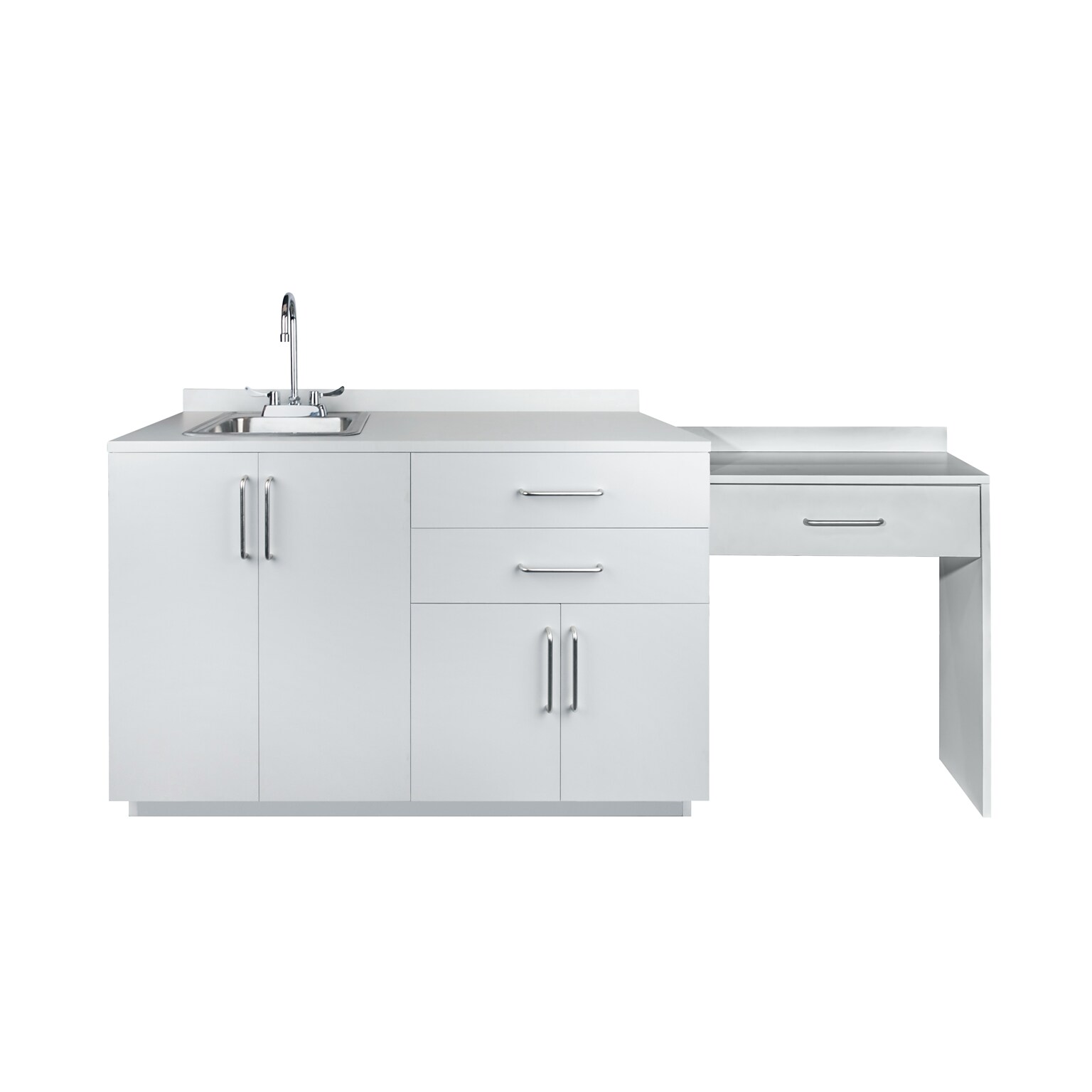 Viva Comfort 36 H x 48 W Medical Cabinet with Left Sink and 24 Right Side Desk, 4 Doors, 2 Drawers, Gray (902-48LS-GRY-AO)