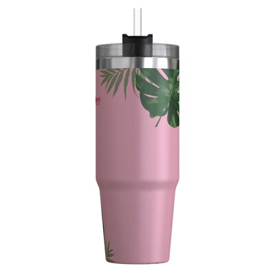 Outdoors Professional Stainless Steel Double-Walled Vacuum Insulated Tumbler with Straw, 30 oz., Tropical Pink (OUTD9225)