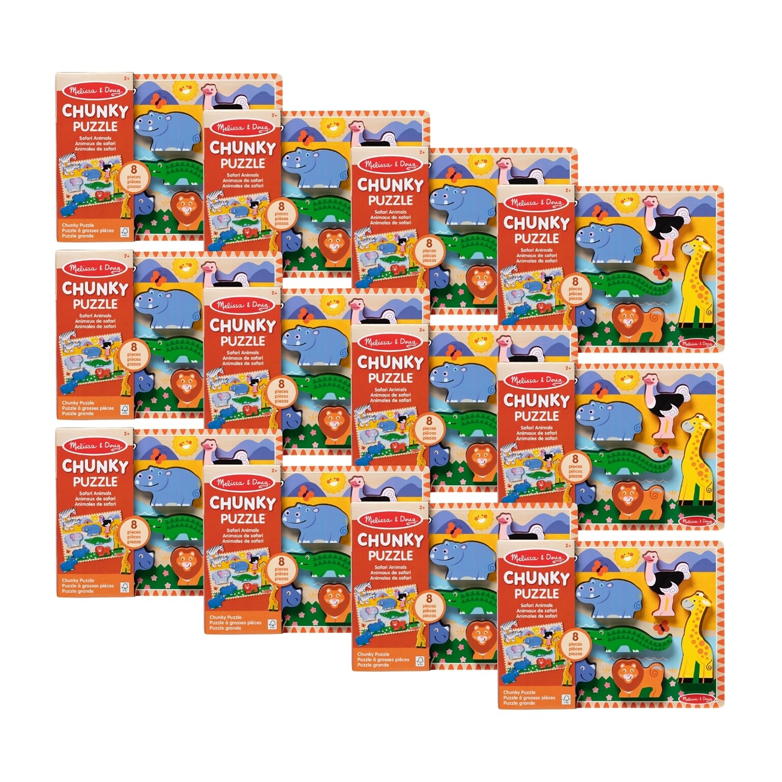 Melissa & Doug  8-Piece Safari Chunky Puzzle, 12 Puzzles/Pack (50202-CASE)