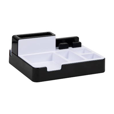 Mind Reader 8-Compartment Plastic Desk Organizer Charging Station Accessory Storage, Black/White (USBORG-BLK)