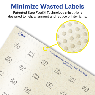Avery Pearlized Ivory Heart Shaped Multipurpose Labels, .75" x .75", Ivory, 8000/Box (94601)