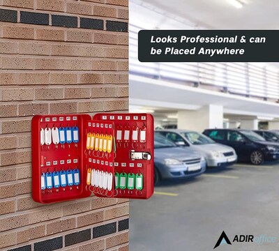 AdirOffice 48-Key Cabinet with Combination Lock and Key Tags, Red (682-48-RED-689-PKG)