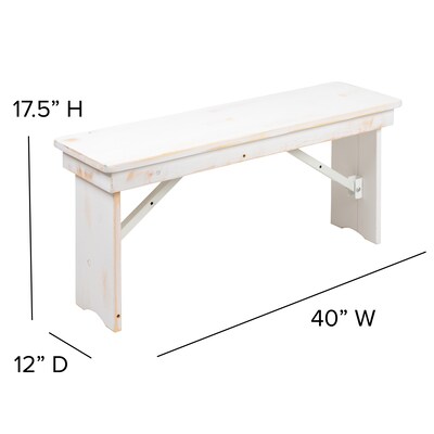 Flash Furniture Pine Wood 2-Seat Farm Table Folding Bench, Antique Rustic White (XAB40X12WH)