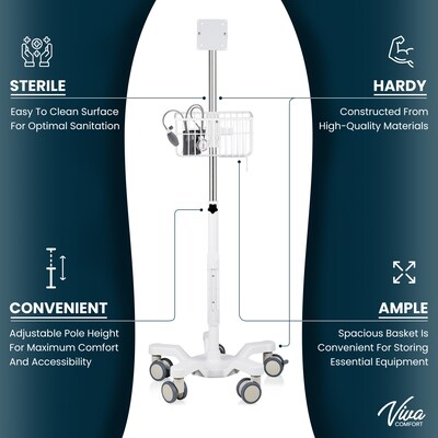 Viva Comfort Steel Welch Allyn 4400 Vital Signs Monitor Steel Mobile Stand with Storage Basket, White (ADIME911-01-MK)