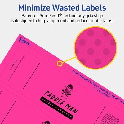 Avery Rectangle Laser/Inkjet Multipurpose Labels, 2.25" x 7.75", Neon Magenta (160/Box)