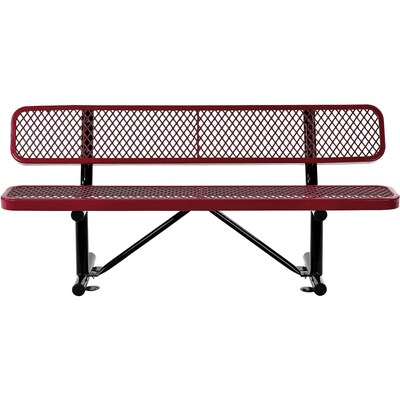 Global Industrial 6 Outdoor Steel Bench w/ Backrest, Expanded Metal, Red (277154RD)