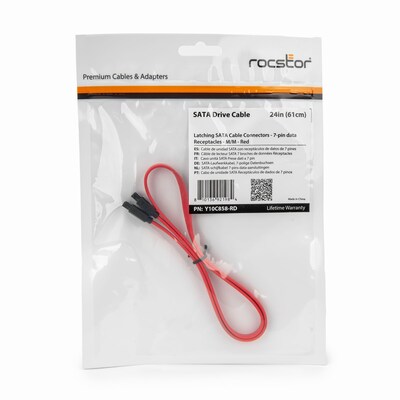 Rocstor 2' Latching SATA 3.0 to SATA 3.0 Cable, Male to Male, Red (Y10C858-RD)