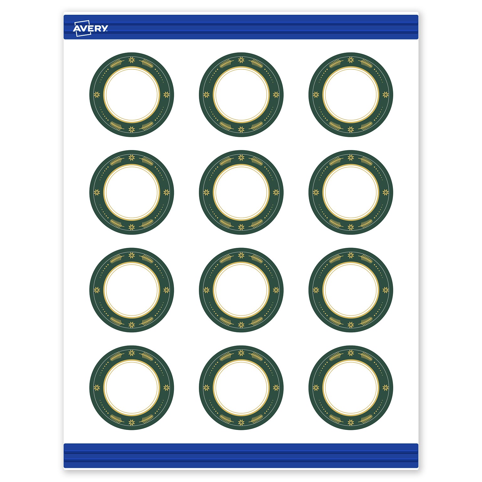 Avery Gold-Green Border Matte Blank Card, White, 120/Pack (S00-FDK)